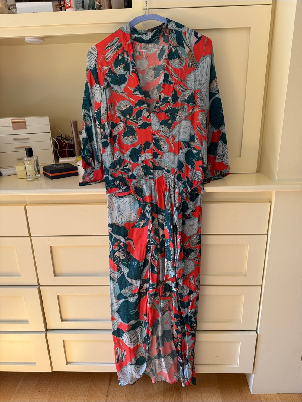 Floral Wrap Maxi Dress in Red & Green